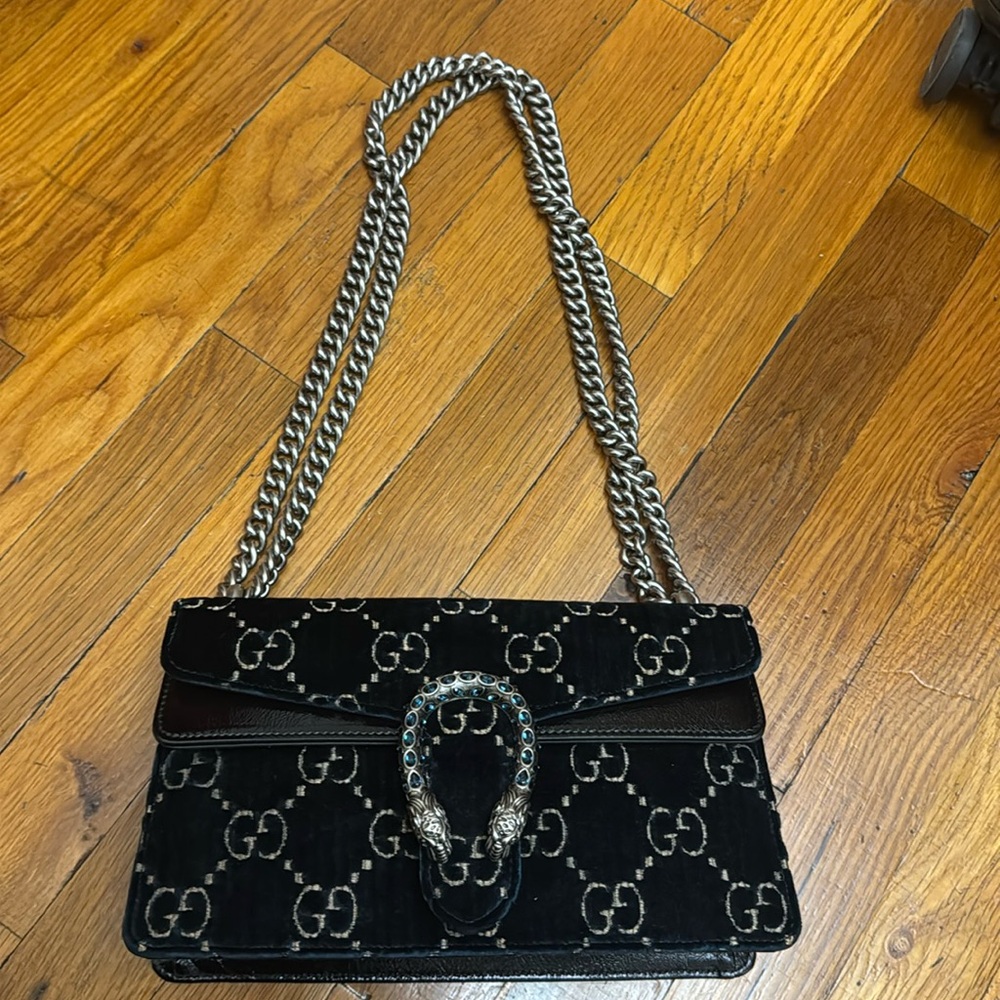 Gucci dark green Quilted Shoulder Bag with Silver Chain